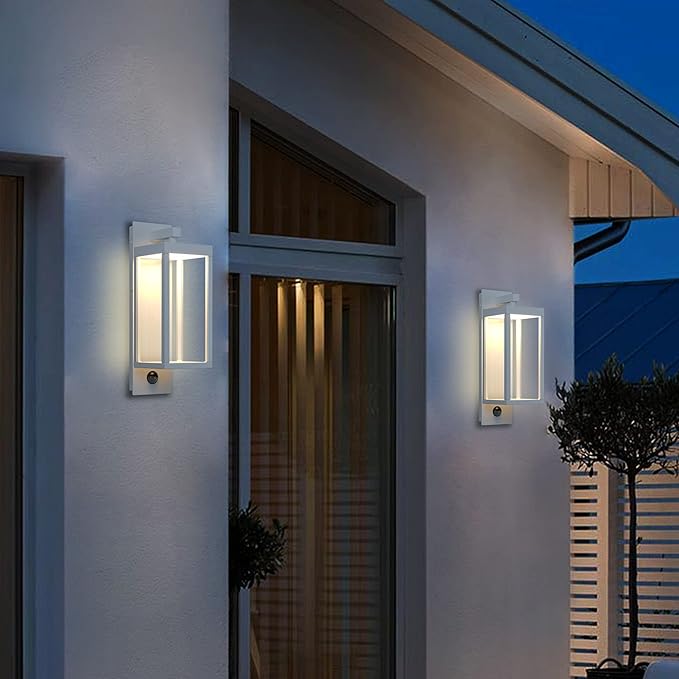 Lustrlach Outdoor Motion Sensor Wall Lights,15In Modern LED Exterior Sconce White Porch Light Fixture IP54 Waterproof with Glass for House Patio Garage Garden,3000K,750LM