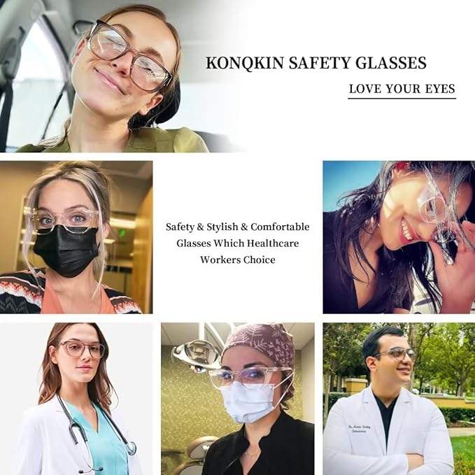 Safety glasses Goggles Nurses Protective Eyewear - Anti Fog Square Frame Stylish Clear Glasses for Women Men