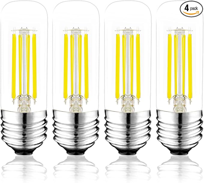 3.2 Inch 5000K Daylight White E26 LED Bulb 60 Watt Equal, AC 120V 600LM Edison Bulbs Dimmable, 6W T10 T30 Filament Light Bulbs Clear Glass for Fan Pendant Wall Light, UL Listed-4 Pack