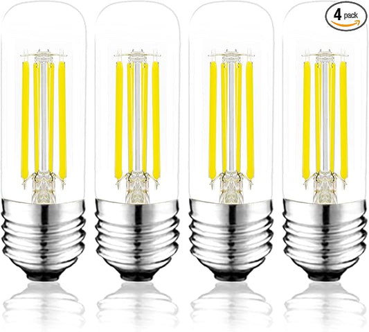 3.2 Inch 5000K Daylight White E26 LED Bulb 60 Watt Equal, AC 120V 600LM Edison Bulbs Dimmable, 6W T10 T30 Filament Light Bulbs Clear Glass for Fan Pendant Wall Light, UL Listed-4 Pack