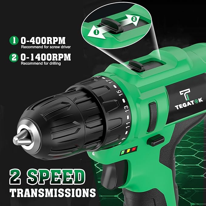 Cordless Drill Set, 3/8 Drill Handheld Screwdriver Kit with 18+1 Torque Setting, 20V Electric Drills Tools Bit, LED Electric Power Drills with Battery and Charger, 1 Battery