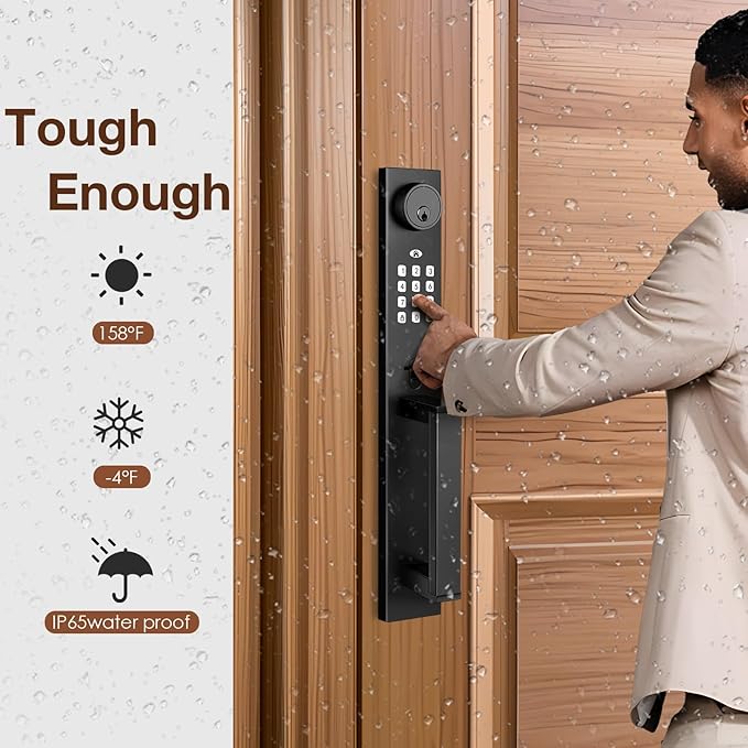 1 Pack Keyless Entry Door Lock Set, Electronic Keypad Handle with Deadbolt, Smart Lockset with App Control & Auto Lock, Single Cylinder Matte Black Front Door Handleset
