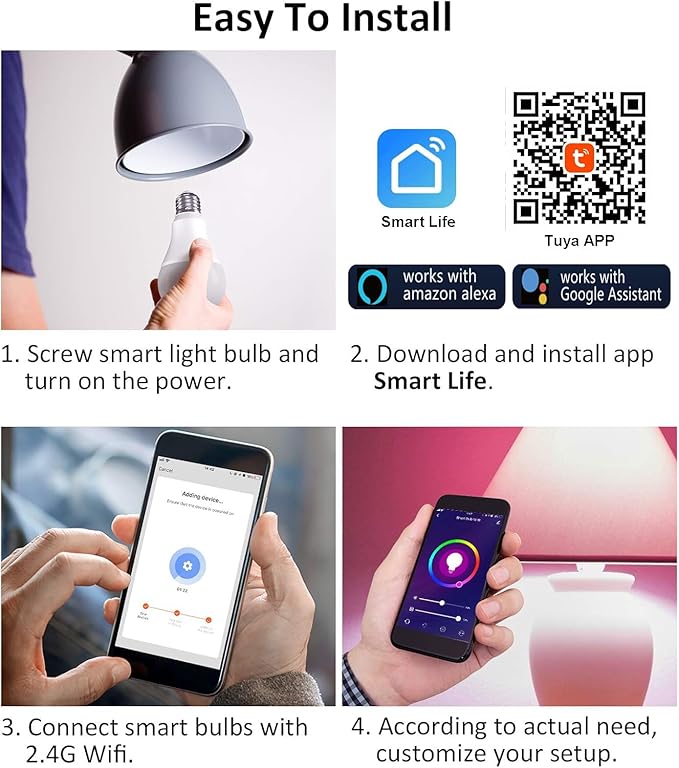 Vinaco A19 Smart LED Bulb 9W 800LM, 60W Equivalent, RGB Color Changing Light Bulb Work with Alexa & Google Assistant, WiFi Bluetooth Light Bulbs E26 Base, Smart A19 Dimmable Light, No Hub Needed