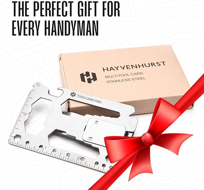 Multitool Card - Credit Card Multitool - Wallet Size Slim, Minimalist, Stainless Steel - Multipurpose Survival Card With Can Opener, Screwdrivers, Wrench, Ruler, Money clip by Hayvenhurst