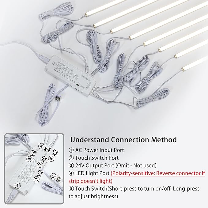 Gaahing 8pcs Recessed Linear Lighting Fixtures 200"/5.08M, 3000K Warm White LED Strip Light Kit with Touch Control & Self-Adhesive – Easy Installation for Slat Wall Panels, Under Cabinet