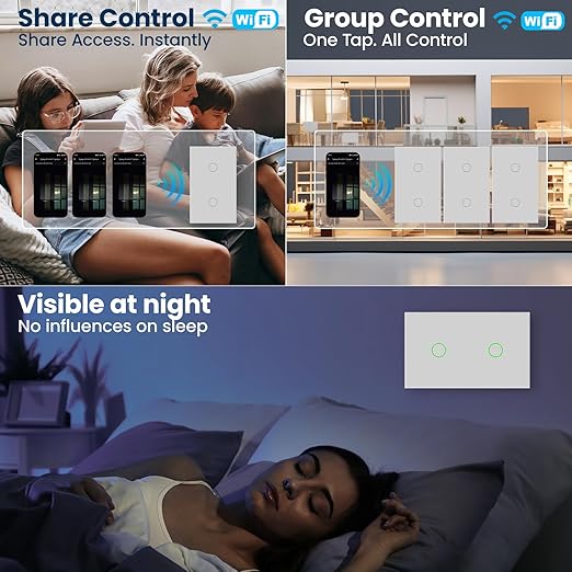 Smart Light Switch 3 Way Need Neutral Wire,FCC Certified,2.4GHz WiFi Switch Glass Panel APP Control Timer Work with Tuya/Smart Life,Alexa and Google Home,Grey 2 Gang