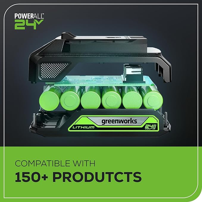 Greenworks 24V Cordless Tire Inflator, 160 PSI Portable Air Compressor, 2 Power Sources, Auto Shut Off, for Car, Bicycle, Motorcycle, Air Boat, Inflatables With 2.0 Ah Battery & 2A Fast Charger