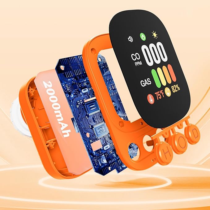 1-Pack 4-in-1 Carbon Monoxide Detector Plug in - Real-Time Gas, Temp & Humidity Detection, Clear Alerts, Compact Design Orange