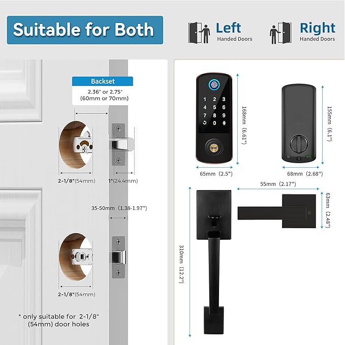 Keyless Entry Door Deadbolt with Handle Set, BEBASIA Fingerprint APP Smart Door Lock, Digital Keypad Bluetooth Deadbolt Lockset with Auto Lock Code Fob Aged Bronze
