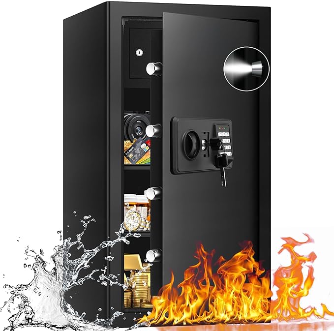 6.1 Cu ft Extra Large Home Safes Fireproof Waterproof, Money Safes, Fire Safe Box With Digital Keypad & Lock Box and Led Light, Fireproof Box for Home Documents Money Valuables