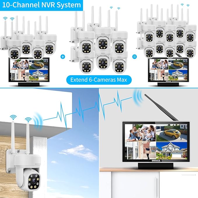 (Auto Tracking & 2-Way Audio) WiFi PTZ Outdoor Security Camera System Pan 5MP Wireless Cameras System 10 Channel NVR Video Surveillance DVR Set