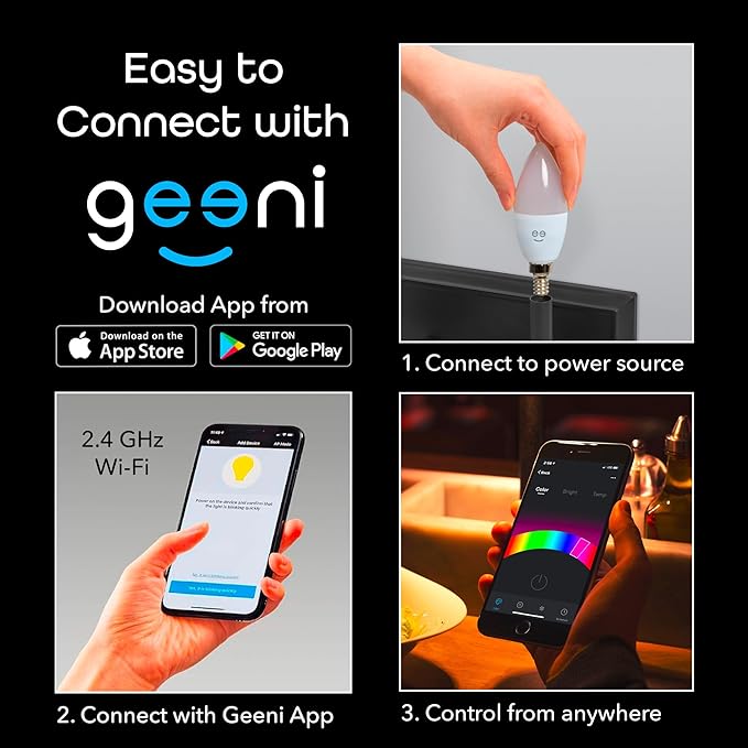 Prisma Plus E12 B11 Candle Wi-Fi Smart Bulb - 40W Color and Tunable White Smart (4-Pack)