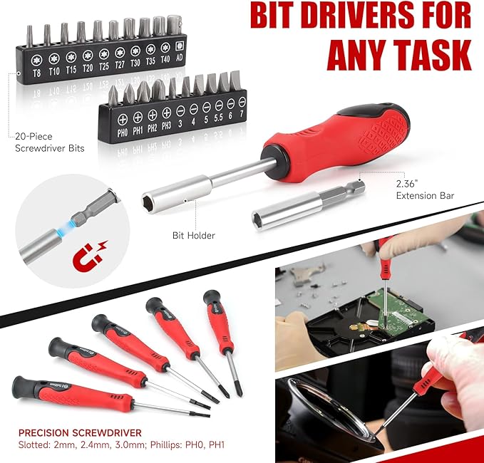 51-Piece Red Tool Set, Home Tool Kit with Toolbox Storage Case Home Repair Tool Kit with Drawer for Women