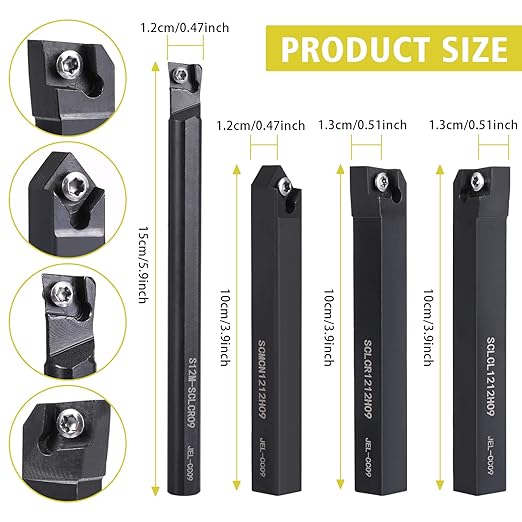 1/2" 12mm Shank Indexable Lathe Turning Tool,14Pcs Lathe Tool Kits with 10PCS CCMT09T304 Carbide Inserts and 4Pcs Turning Tool Holders S12M-SCLCR09/SCMCN1212H09/SCLCL1212H09/SCLCR1212H09