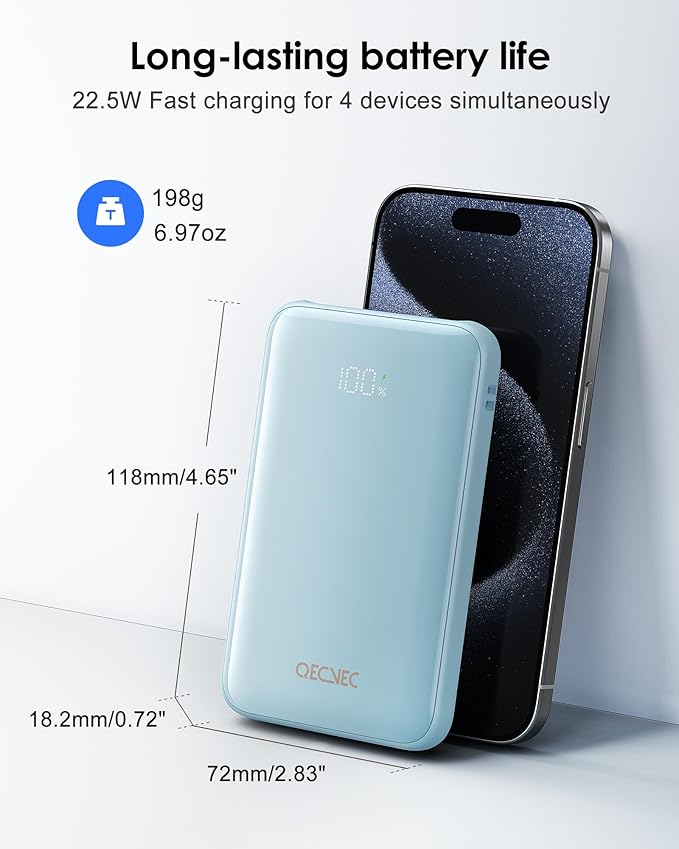 Portable Charger 10000mAh, Cell Phone Portable Power Banks with 22.5W PD Fast Charging, Compact Phone Charger Built in Cable, Compatible with Apple, Samsung, Google, Motorola and More