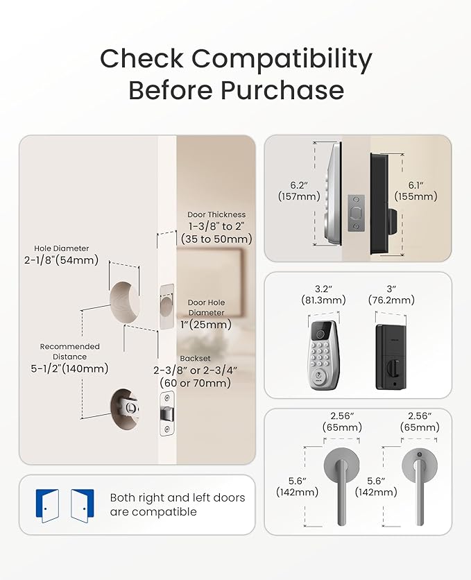 DESLOC C110 Keyless Entry Door Lock with 2 Lever Handles&Smart Screen, Digital Smart Front Door Lock Set, Fingerprint Door Locks, Keypad Deadbolt, Auto-Lock, Backlit Keys, Passage Mode, IP54 Silver