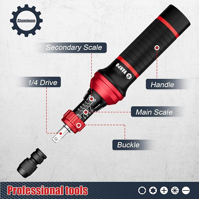 Torque Screwdriver, 24Pcs 10-80 In-lb Torque Wrench Screwdriver Set with Hex, Torx, Phillips, Pozidriv, Schlitz, Bits Adapter, T- Bar Handle, Precision Tool for Bike, Scope Mounting