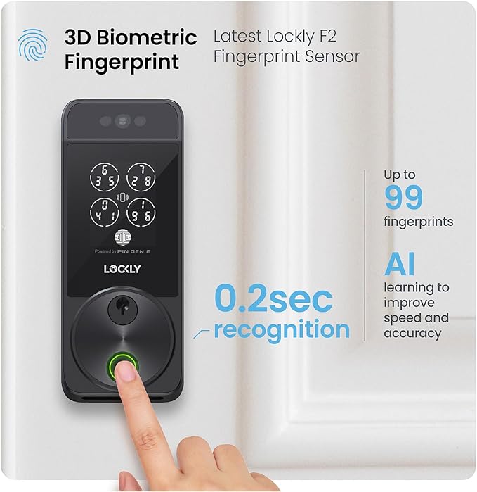 Lockly Visage Zeno Series Smart Lock, Facial Recognition & Fingerprint Keyless Entry Door Lock, Built-in Wi-Fi Deadbolt with Apple Home Key, PIN Genie Keypad, App Remote Control, Easy Installation