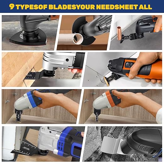 115PCS Oscillating Tool Saw Blades Multitool Kits Sandpaper Cutting Wood Metal Plastics Quick Release Fit Fine Dewalt Ryobi Milwaukee Rockwell Makita Fein Porter Cable Bosch