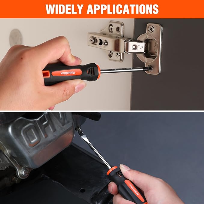 ValueMax 6-Piece Magnetic Screwdriver Set, 3 Phillips and 3 Flat Tip Screwdrivers, Non-slip Handle Screw Driver Set Kit