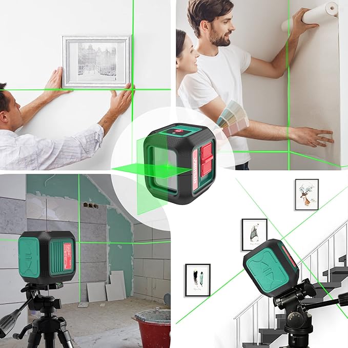 HYCHIKA Laser Level 360 Self Leveling, 50 ft Lazer Leveler Tool, Green Cross Line Lazer Level for Picture Hanging, Tile, Decoration & DIY Indoor/Outdoor Construction, Battery & L-Bracket Included