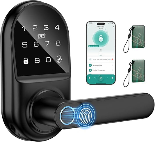 Smart keypad Door Lock with Handle,Fingerprint Keyless Entry Digital Lock with Built-in doorbell for Front Door,Bedroom,biometric Door knob