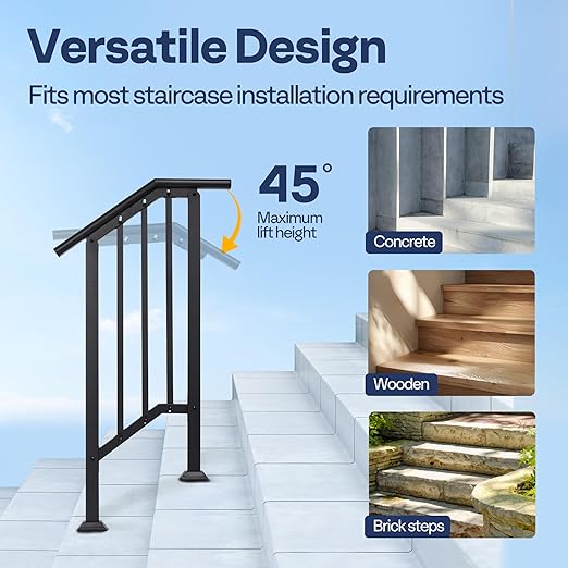 VIVOHOME 2-Pack 2 Step Galvanized Steel Hand Rails for Outdoor Steps β Black Oval and Safety Balusters Exterior Railing for Porch, Deck, or Indoor Stairs, Complete Installation Kit