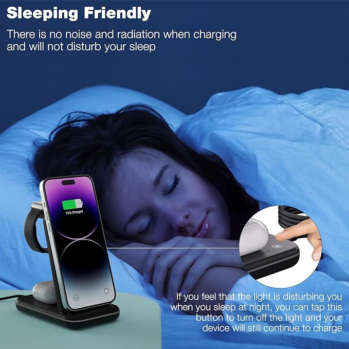 Wireless Charger for iPhone, Foldable 3 in 1 Fast Charging Station/Stand/Multi Charger for iPhone15 14 13 12 11/Xs/XR/X/8, Travel Pad for Apple Watch S8/Ultra/7/6/5/4/3/2/SE, Airpods 2/3/Pro/Pro 2