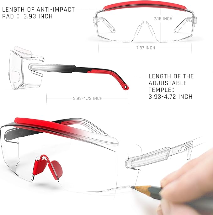 Anti Fog Safety Glasses Safety Goggles Over Glasses Protective Glasses with Anti Scratch Lenses Adjustable