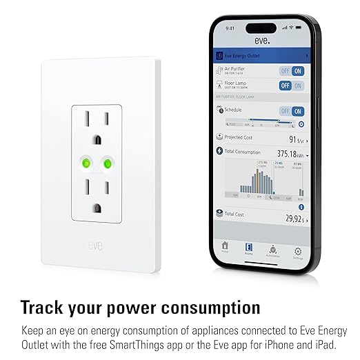 Eve Energy Outlet (Matter) 3-Pack – Smart Outlet & Power Meter, App & Voice Control, No Bridge, Thread, Works with Apple Home, Alexa, Google Home, SmartThings, 100% Privacy, Requires Thread Router