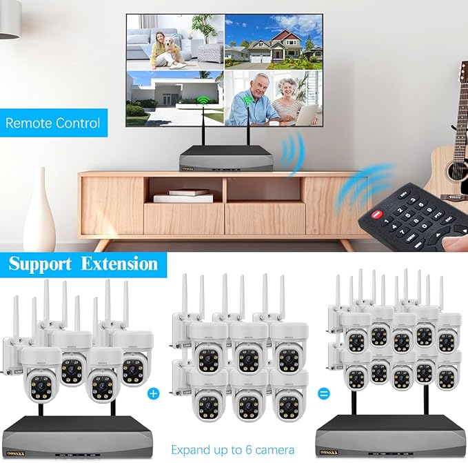 (Auto-Vidoe Tracking & 2-Way Audio) WiFi PTZ Outdoor Security Camera System Pan 5MP Wireless Cameras System 10 Channel NVR Video Surveillance DVR Set