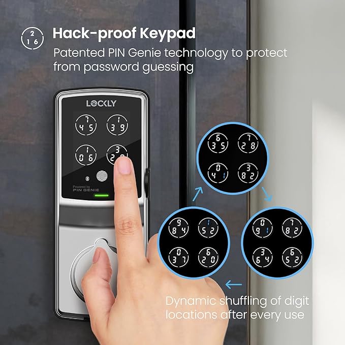 Lockly Secure Pro Smart Deadbolt, Wi-Fi Smart Lock, Keyless Entry with PIN Genie® Keypad, 3D Biometric Fingerprint, Auto Lock, Rekeyable-Satin Nickel