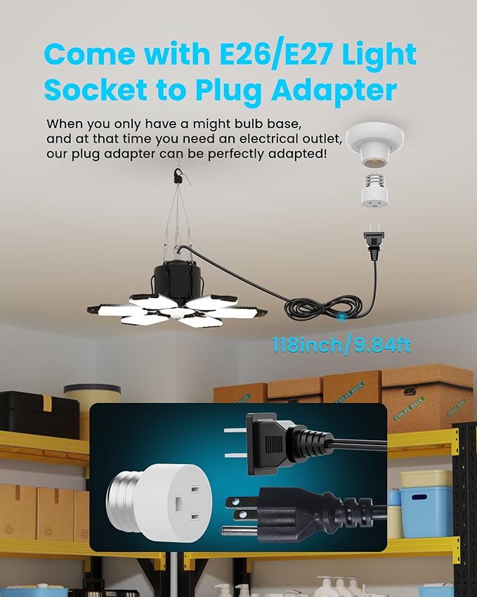 Plug-in Motion Sensor Garage Light 20000LM, Linkable Garage Ceiling Light Led with E26 Adapter,Motion Sensor Light Indoor Blub - 360° Detection for Workshop/Basement