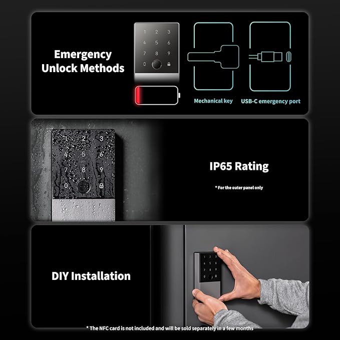 Aqara Smart Lock U100, Fingerprint Keyless Entry Door Lock with Apple Home Key, Touchscreen Keypad, Smart Electronic Deadbolt, IP65 Weatherproof, Supports Apple HomeKit, Alexa, Google, IFTTT, Silver