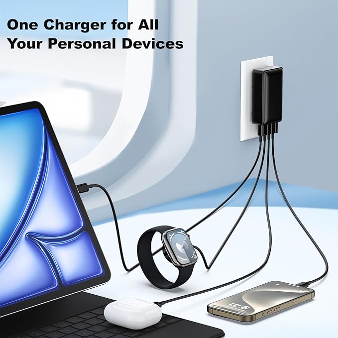 USB C Wall Charger 40W, Excgood 4Port USB Charging Block Flat Foladable Wall Plug PD+QC Power Adapter Multiports for iPhone 16 15 Pro Max 14 13 XR iPad Galaxy S24 S23 Watch Air-Pods -3Pack