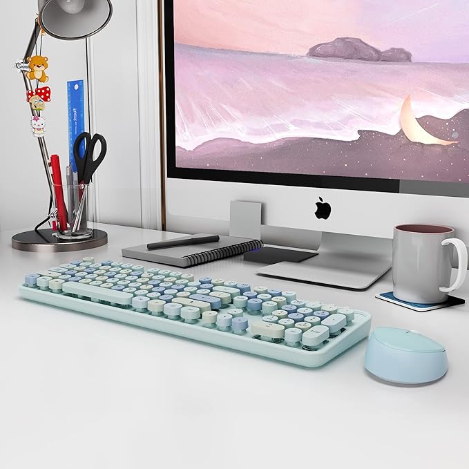 Wireless Keyboard and Mouse Combo, 2.4G Full-Sized Ergonomic Keyboard Mouse, 3 DPI Adjustable Cordless USB Keyboard and Mouse,for PC/Computer/Laptop/Windows/Mac(Blue)