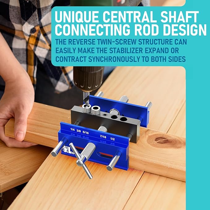 Upgraded 6.7 inch Self Centering Doweling Jig Kit, Drill Jig For Straight Holes Biscuit Joiner Set With 6 Drill Guide Bushings, Adjustable Width Drilling Guide Tool Accessory Jigs (Blue)