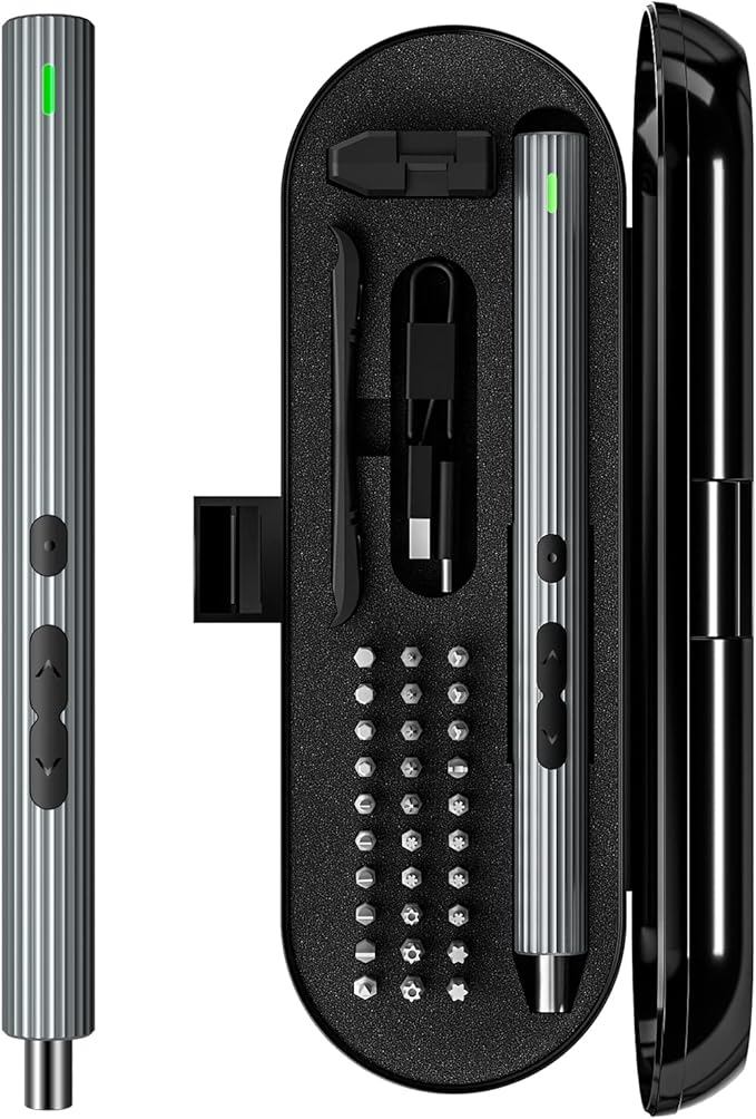 Kingsdun Mini Electric Screwdriver, 36 in 1 Cordless Precision Power Screwdriver Set with 30 Magnetic Bits, Rechargeable Repair Tool Kit with LED Lights Magnetic Mat for Camera PC Laptops
