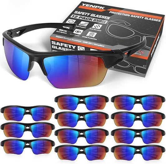 12 Pack Safety Glasses, UV Protective Eyewear, ANSI Z87.1 Impact Resistant Anti-Scratch Safety Goggles for Men Women
