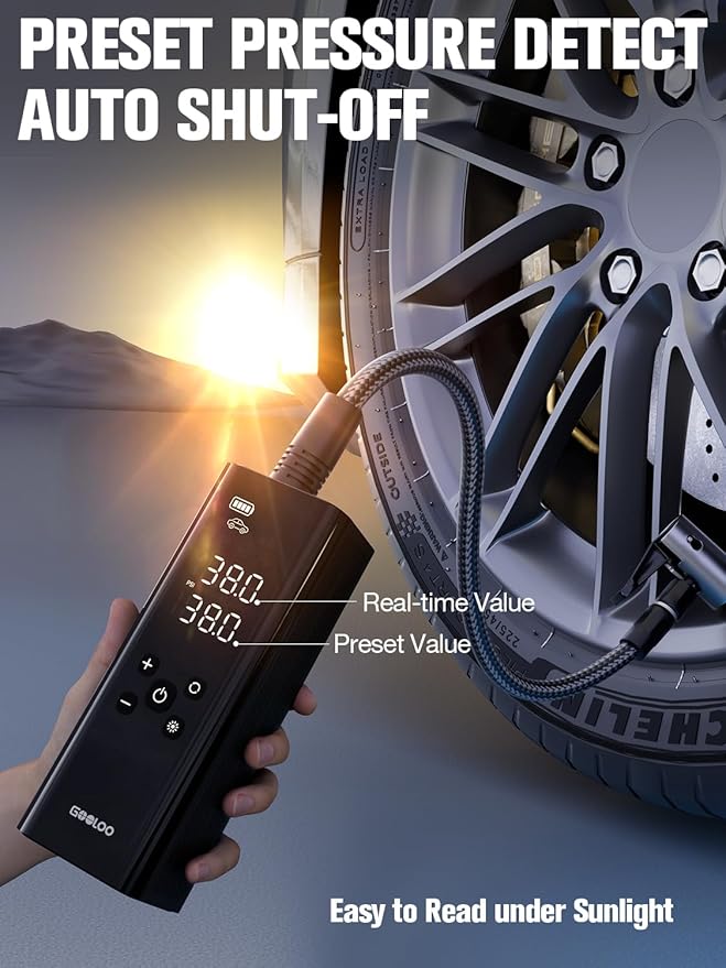 GOOLOO GT150 Tire Inflator Portable Air Compressor,4X Faster 150PSI Cordless Air Pump for Car Tires with Tire Pressure Gauge, Smart Electic Tire Pump with Auto-Shutoff for Pickup, Motor, Bike,Balls