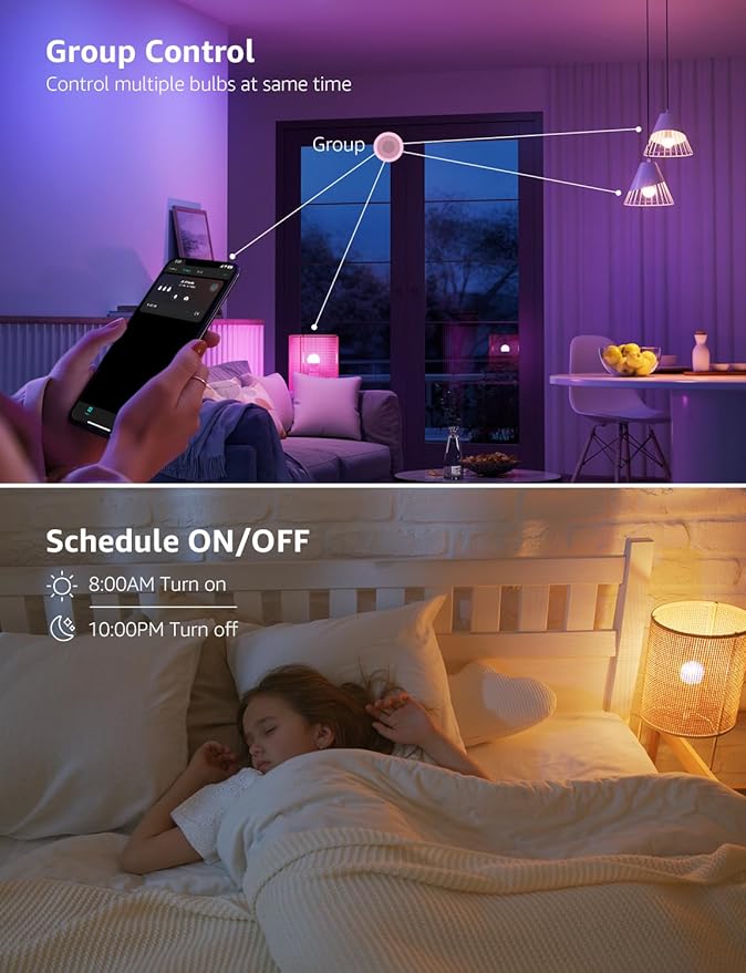 Lepro B2 AI Smart Light Bulbs - 1100LM WiFi & Bluetooth RGBWW Color Changing LED Bulb, Works with Alexa & Google Assistant, AI Generated Lighting, AI Voice Control, Music Sync, 2.4GHz Only, 2 Pack