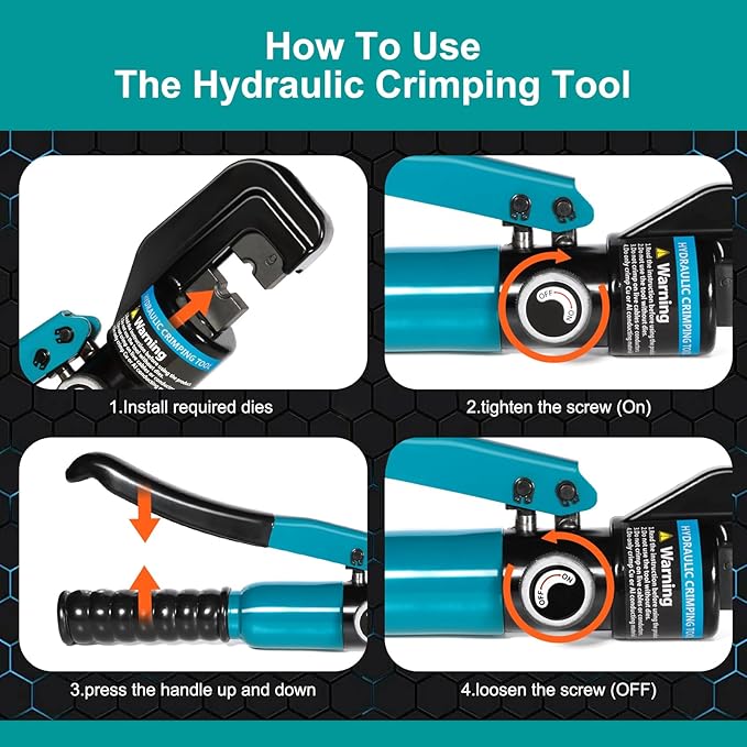 10 Tons Hydraulic Crimping Tool, Hydraulic Crimper for 12 AWG to 2/0 AWG Battery Cable,1/16" 1/8" 3/16" Stainless Steel Cable, Battery Cable Crimper Tool with Cable Cutter & 9 Dies
