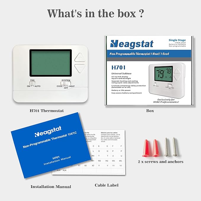 Non Programmable Thermostat for Home 1 Heat/1 Cool Single-Stage Compatibility, White Backlight