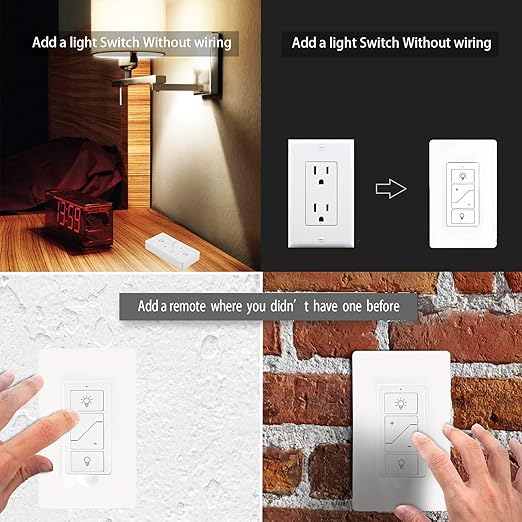 Wireless Light Switch, Remote Light Switch Compatible with Alexa, Smart Wireless Dimmer Switch and Receiver, Wall Lighting Fixture for Ceiling Lights, Fans, Lamps