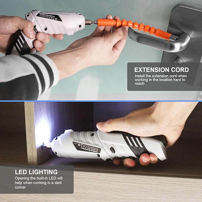 MQFORU Cordless Screwdriver, 48 in 1 Electric Screwdriver, Rechargeable 3.6V Portable Cordless Drills Kit, Dual Position Handle with USB Cable LED Light for Home Office DIY Tools