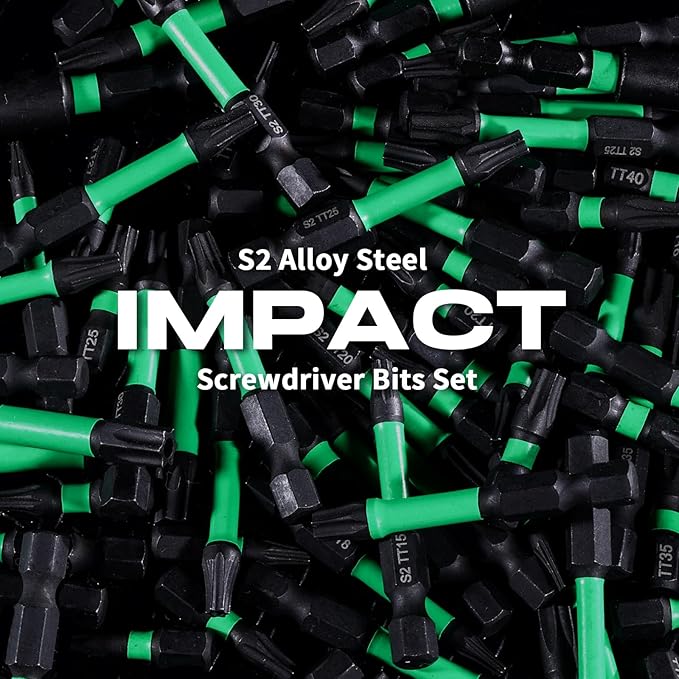 27PCS Impact Torx Bit Set (TT7-TT40), S2 Steel Security with Tamper Proof & Magnetic Screwdriver Bits, 1"&2" Long CNC Machined Torx Set with Compact Storage Case