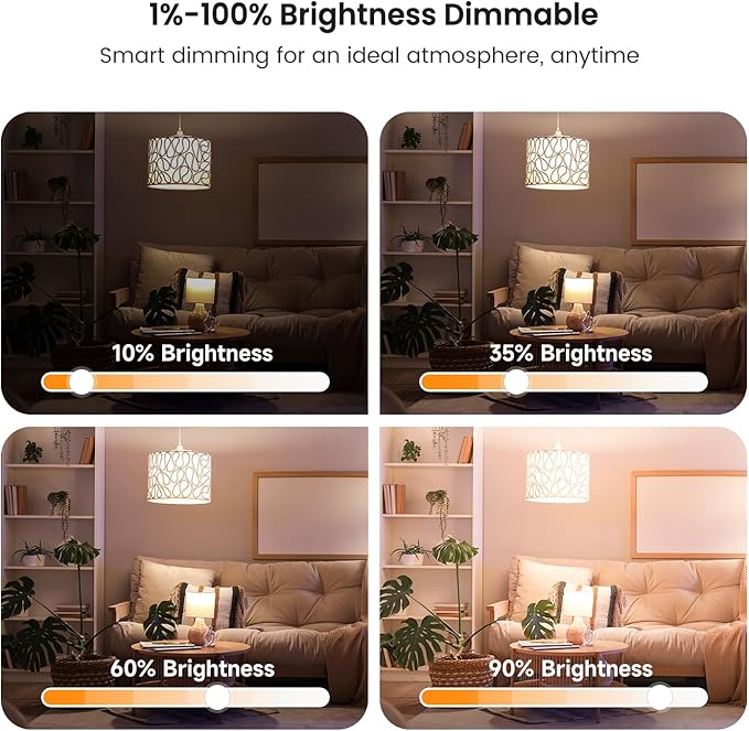 TREATLIFE Smart Light Bulbs 4Pack, 2.4GHz WiFi Smart Bulb, 2500K-6500K Tunable White Dimmable LED Light Bulb Compatible with Alexa and Google Home, 800LM, E26 A19 9W, No Hub Required
