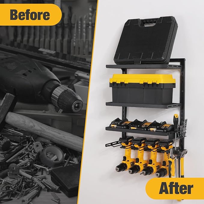 COFIT 4-Tier Power Tool Organizer, Power Drill Tool Holder, Wall Mount Tool Storage Organizer, Adjustable Height Iron Tool Rack for Garage Organization and Workshop