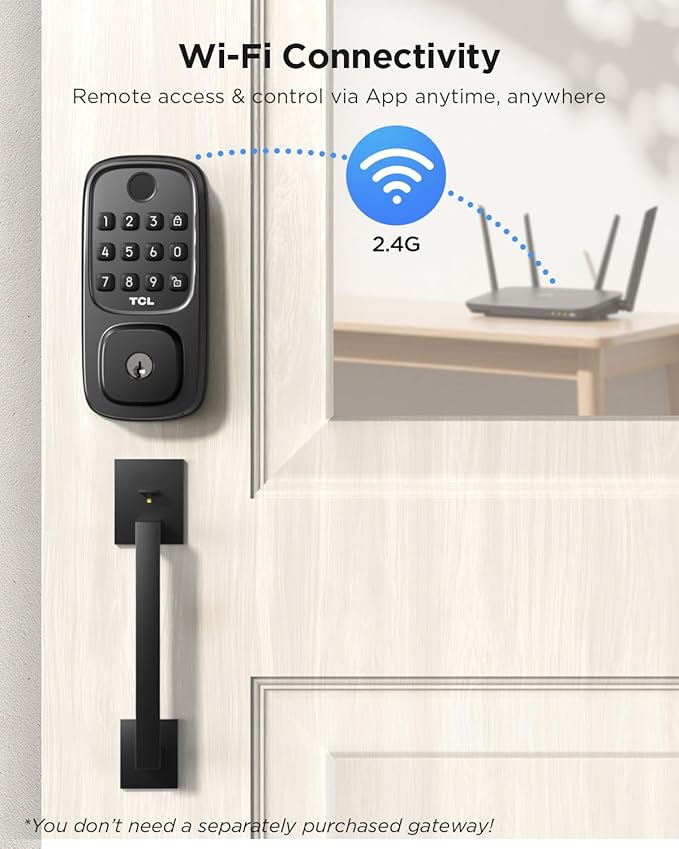 TCL D1 Smart Lock Keyless Entry - Fingerprint Door Lock with WiFi, Auto-Lock, Voice Control for Alexa & Google Assistant, Easy Install for Home Security