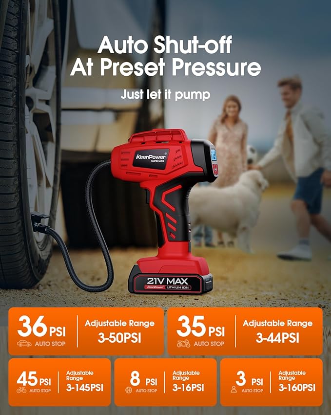 Digital Cordless Tire Inflator Portable Air Compressor Automatic 160PSI w/Gauge Screen & 4+N Smart Mode & Dual Power Supply, Rechargeable 21V Battery Powered Handheld Air Pump, Car Tire Pump